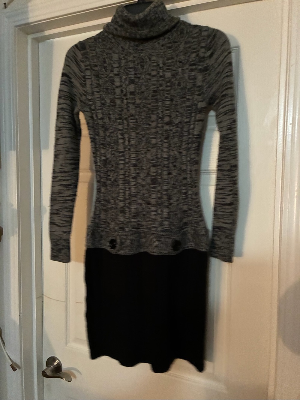 Iz Byer Gray Marled Knit Turtleneck Dress with Black Skirt